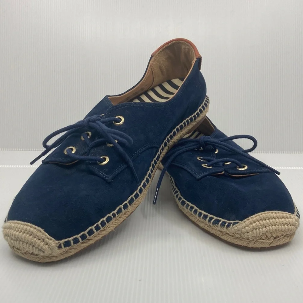 Vionic Blue Lace Up Espadrille Shoes Sneakers with Jute Wrap Detail